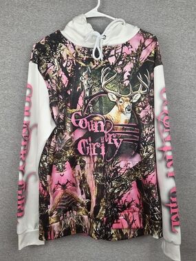 Chaos Monkey Country Girl Women's Medium Pink Camo Deer Hoodie Pull Over